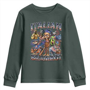 Funny Italian Brainrot Meme 4th of July Youth Sweatshirt TS14 Dark Forest Green Print Your Wear