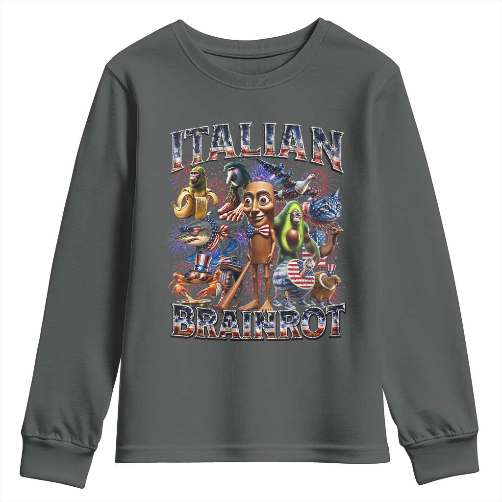Funny Italian Brainrot Meme 4th of July Youth Sweatshirt TS14 Dark Heather Print Your Wear