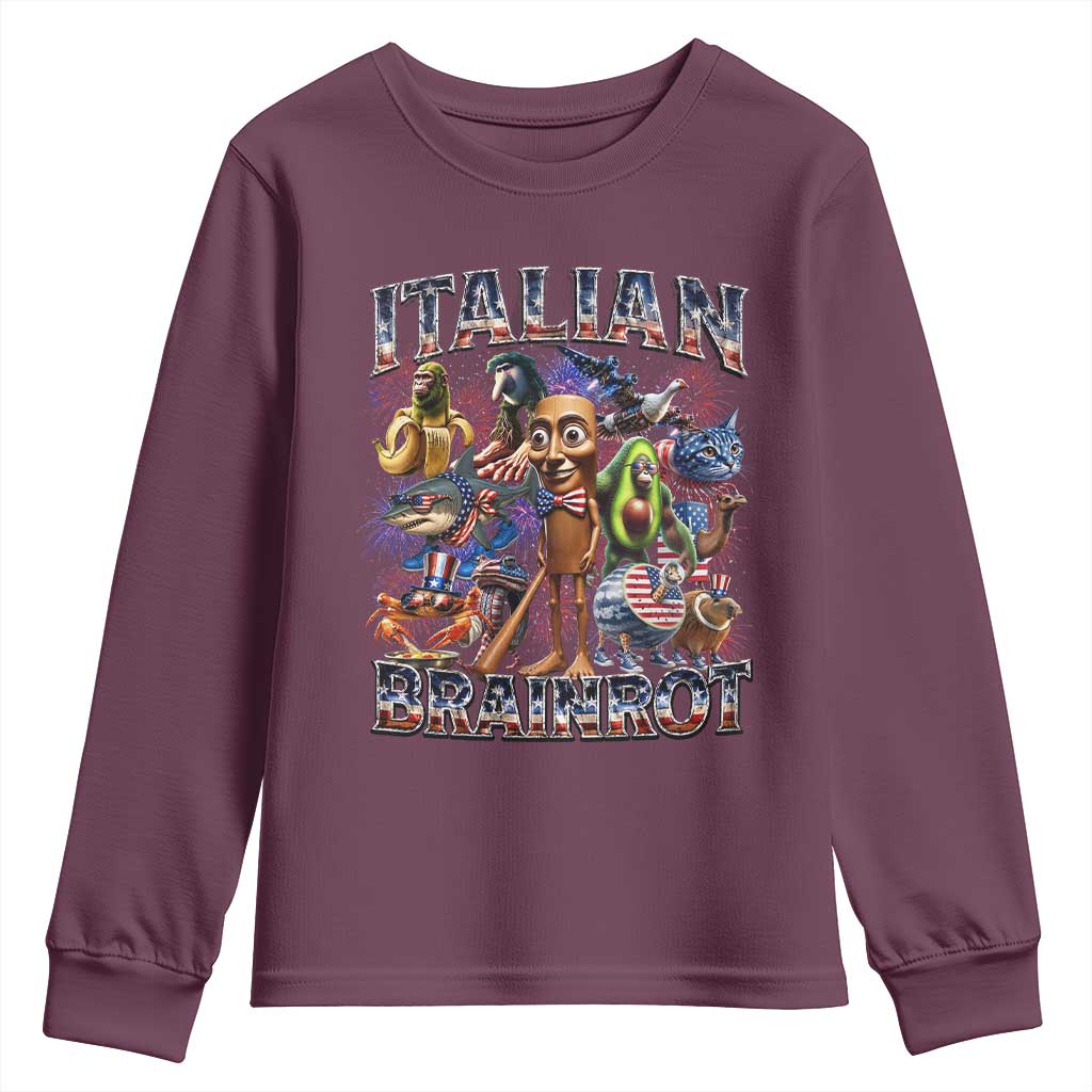 Funny Italian Brainrot Meme 4th of July Youth Sweatshirt TS14 Maroon Print Your Wear