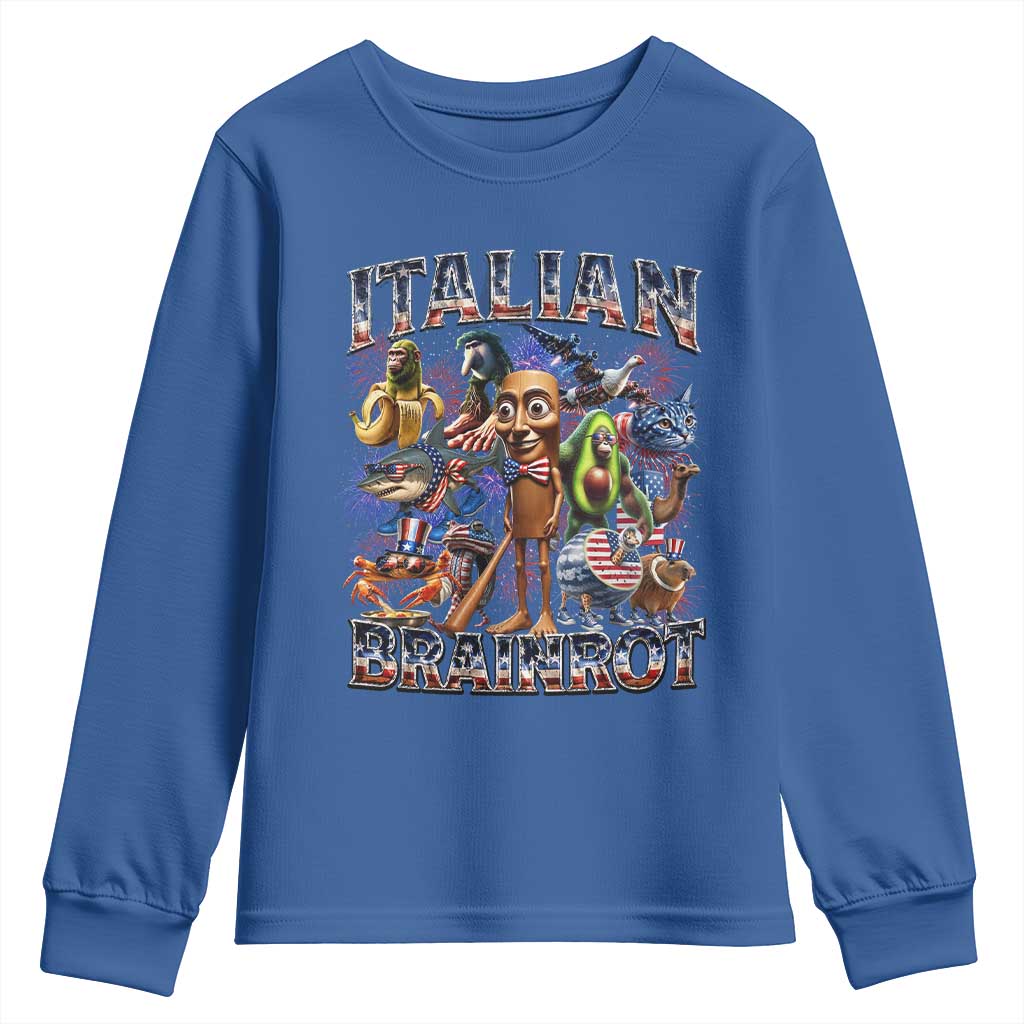 Funny Italian Brainrot Meme 4th of July Youth Sweatshirt TS14 Royal Blue Print Your Wear