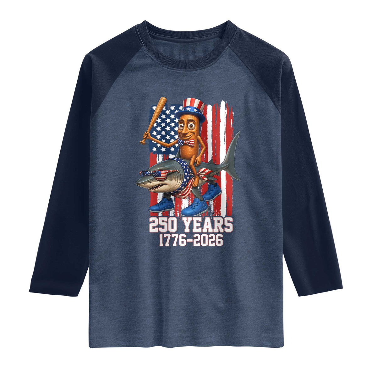 250th America Anniversary Raglan Shirt Funny Tung Tung Tung Sahur Tralalero Tralala 4th of July