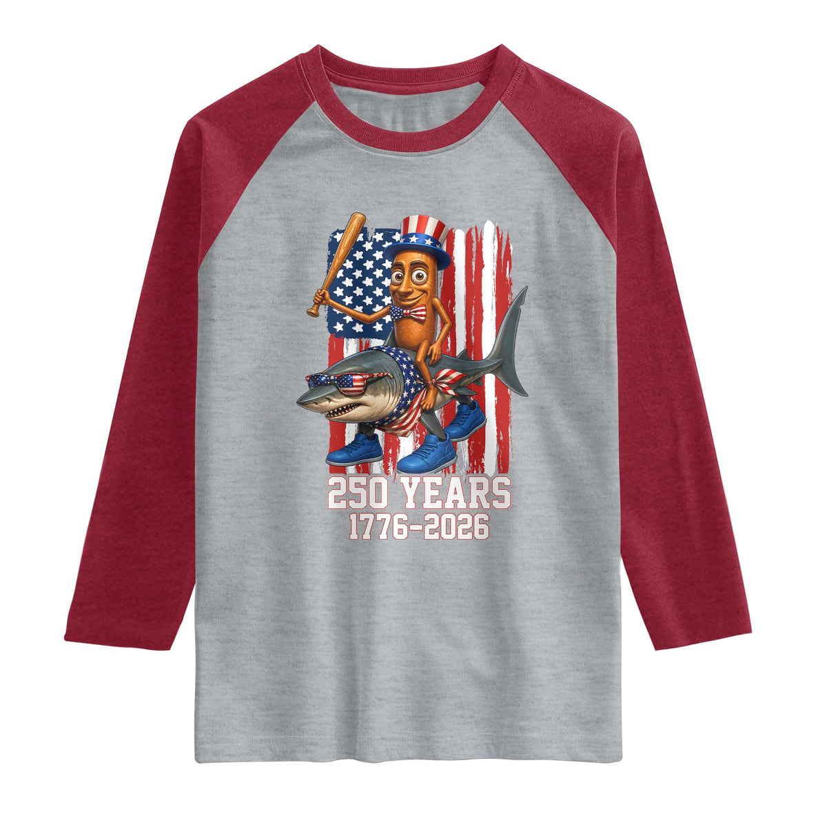 250th America Anniversary Raglan Shirt Funny Tung Tung Tung Sahur Tralalero Tralala 4th of July
