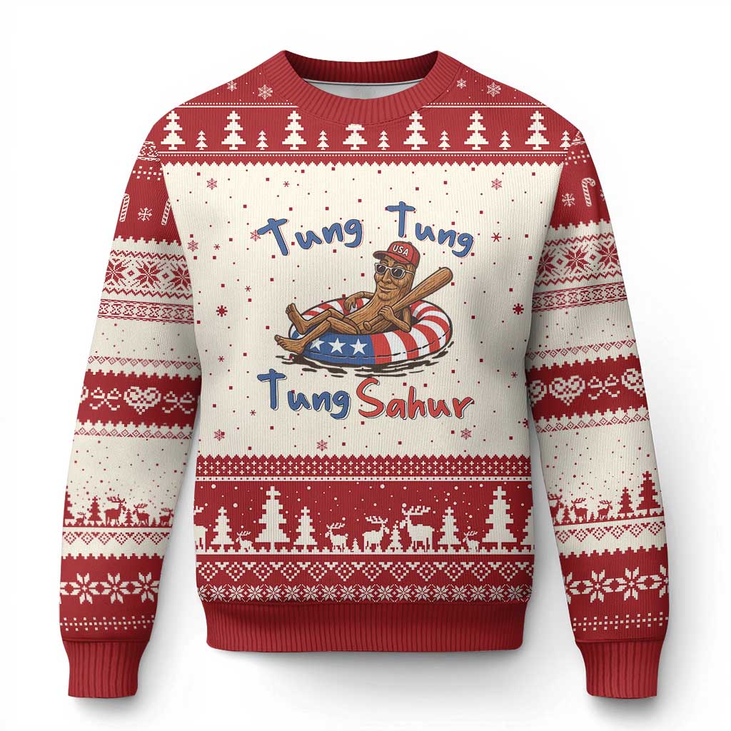 Tung Tung Tung Sahur Italian Brainrot 4th of July Ugly Christmas Sweater TS14 Beige Red Print Your Wear