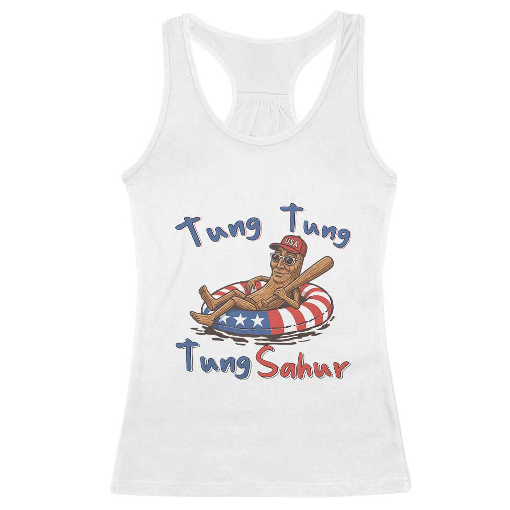 Tung Tung Tung Sahur Italian Brainrot 4th of July Racerback Tank Top TS14 White Print Your Wear