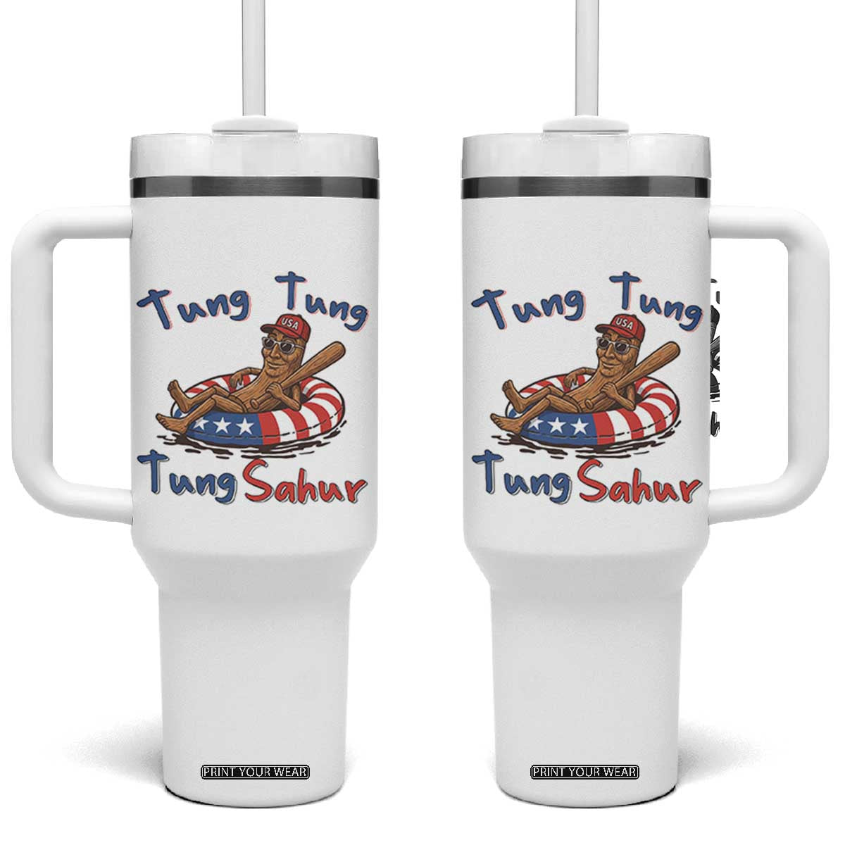 Tung Tung Tung Sahur Italian Brainrot 4th of July Tumbler With Handle