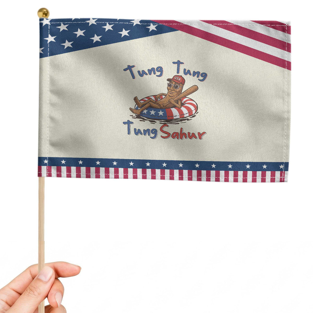 Tung Tung Tung Sahur Italian Brainrot 4th of July Patriotic Handheld Flag