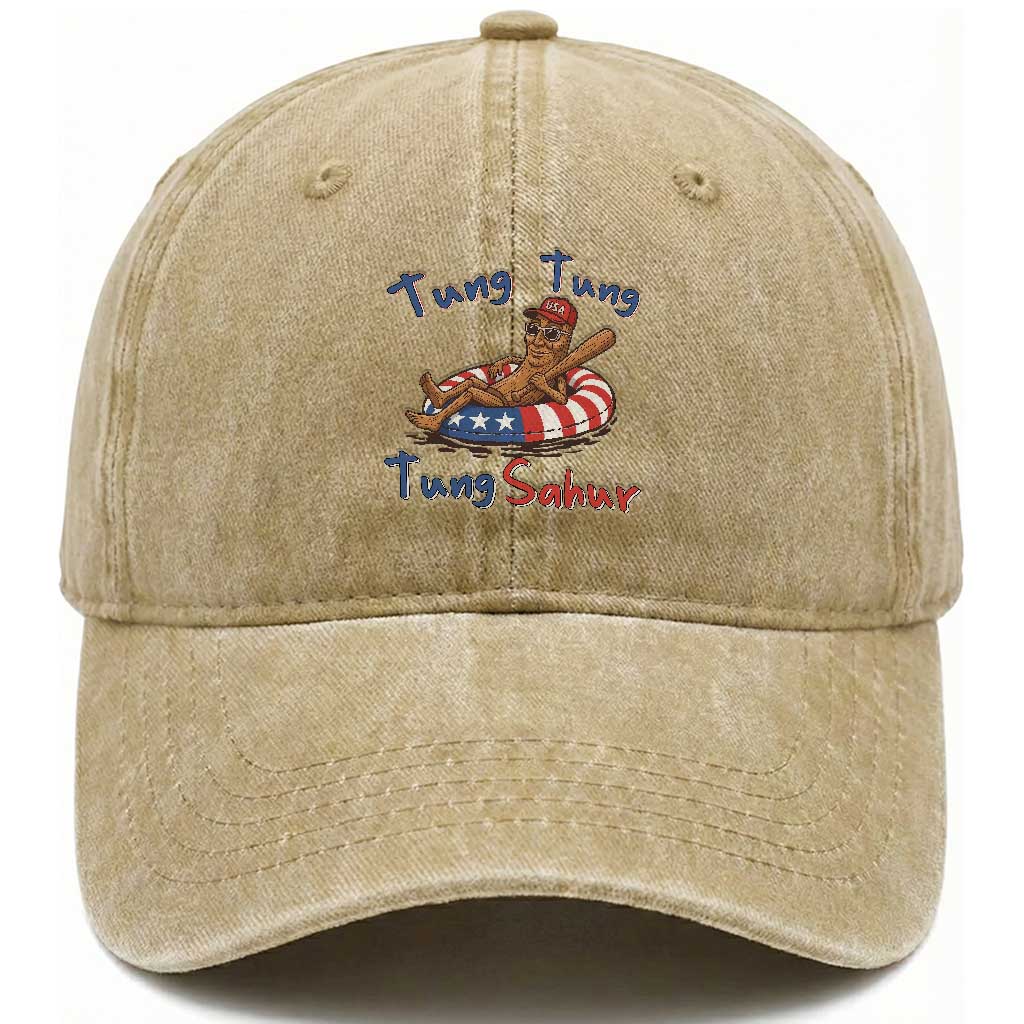 Tung Tung Tung Sahur Italian Brainrot 4th of July Washed Cotton Baseball Cap