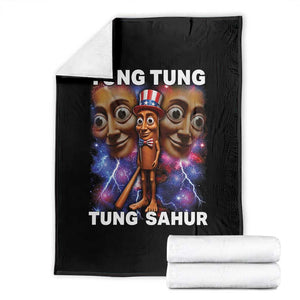 Tung Tung Sahur Italian Brainrot 4th Of July Meme Throw Blanket TS14 Black Print Your Wear