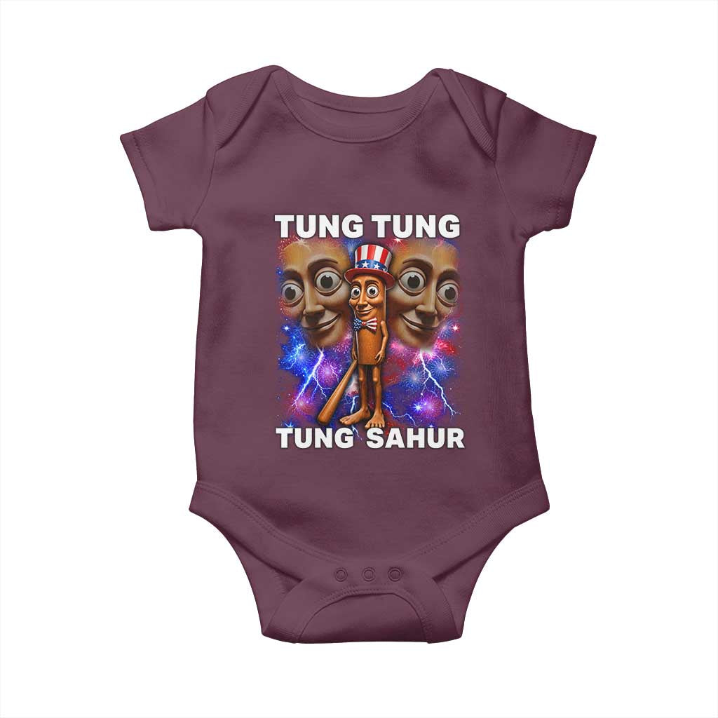 Tung Tung Sahur Italian Brainrot 4th Of July Meme Baby Onesie TS14 Maroon Print Your Wear