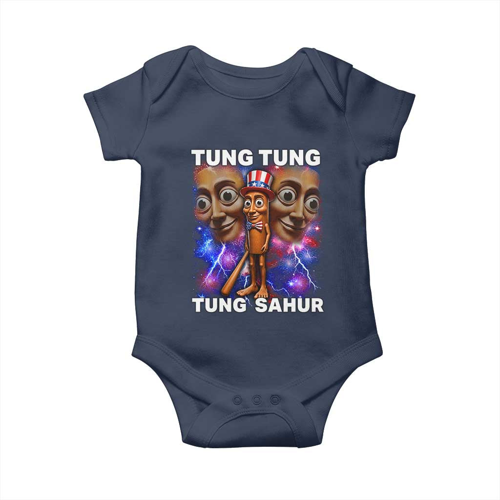 Tung Tung Sahur Italian Brainrot 4th Of July Meme Baby Onesie TS14 Navy Print Your Wear