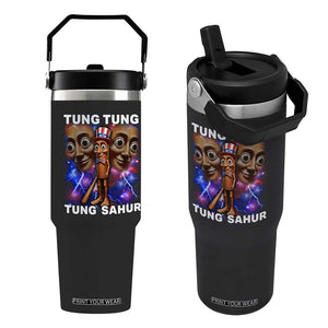 Tung Tung Sahur Italian Brainrot 4th Of July Meme Flip Straw Tumbler TS14 One Size: 30 oz Black Print Your Wear