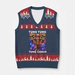 Tung Tung Sahur Italian Brainrot 4th Of July Meme V-Neck Knit Sweater Vest TS14 Navy Red Print Your Wear