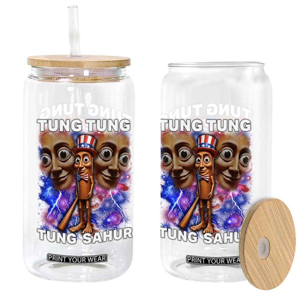 Tung Tung Sahur Italian Brainrot 4th Of July Meme Glass Can TS14 Print Your Wear
