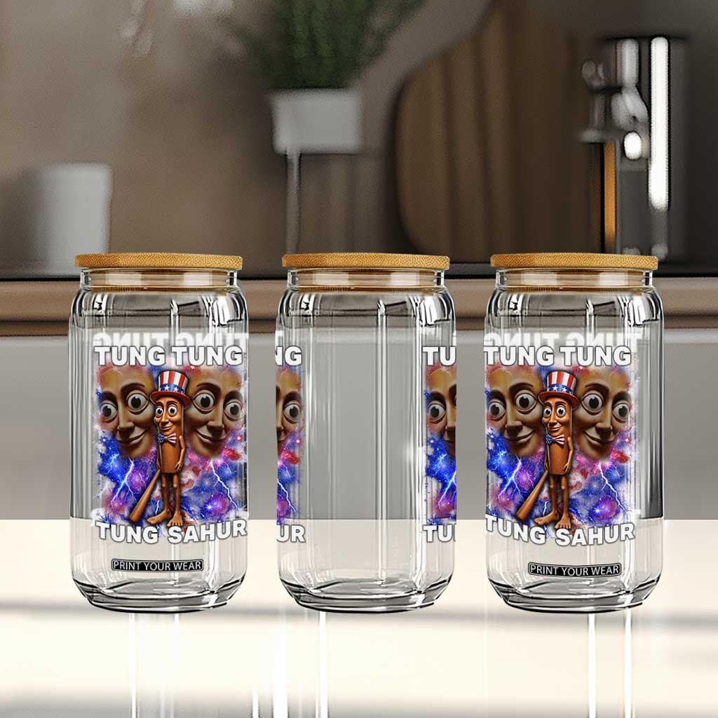 Tung Tung Sahur Italian Brainrot 4th Of July Meme Glass Can TS14 Print Your Wear