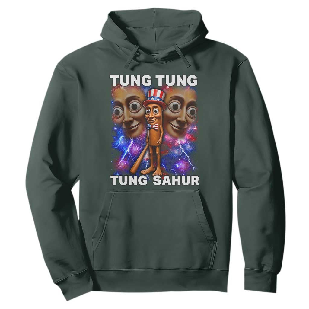 Tung Tung Sahur Italian Brainrot 4th Of July Meme Hoodie TS14 Dark Forest Green Print Your Wear