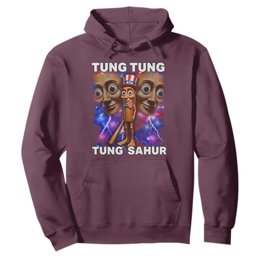 Tung Tung Sahur Italian Brainrot 4th Of July Meme Hoodie TS14 Maroon Print Your Wear
