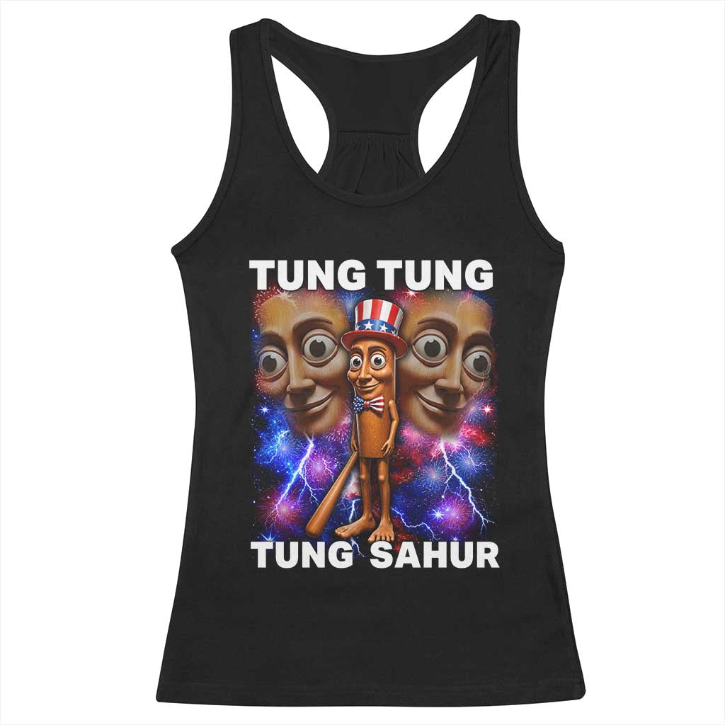 Tung Tung Sahur Italian Brainrot 4th Of July Meme Racerback Tank Top TS14 Black Print Your Wear
