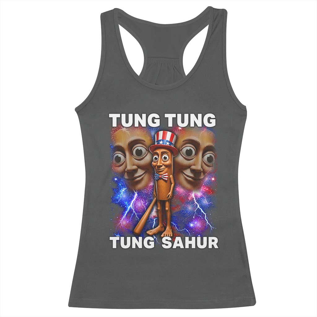 Tung Tung Sahur Italian Brainrot 4th Of July Meme Racerback Tank Top TS14 Dark Heather Print Your Wear
