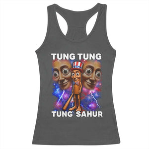 Tung Tung Sahur Italian Brainrot 4th Of July Meme Racerback Tank Top TS14 Dark Heather Print Your Wear
