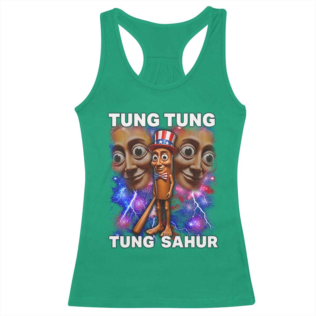 Tung Tung Sahur Italian Brainrot 4th Of July Meme Racerback Tank Top TS14 Irish Green Print Your Wear