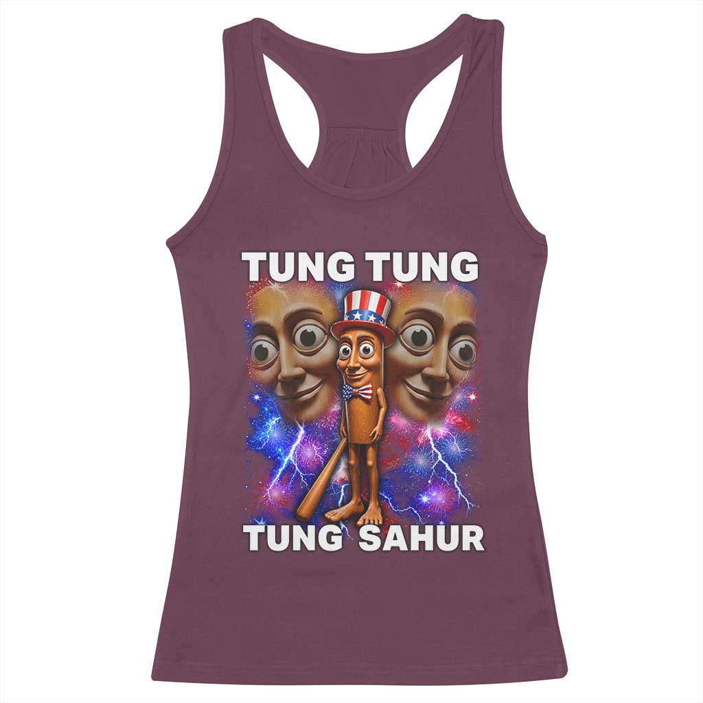 Tung Tung Sahur Italian Brainrot 4th Of July Meme Racerback Tank Top TS14 Maroon Print Your Wear