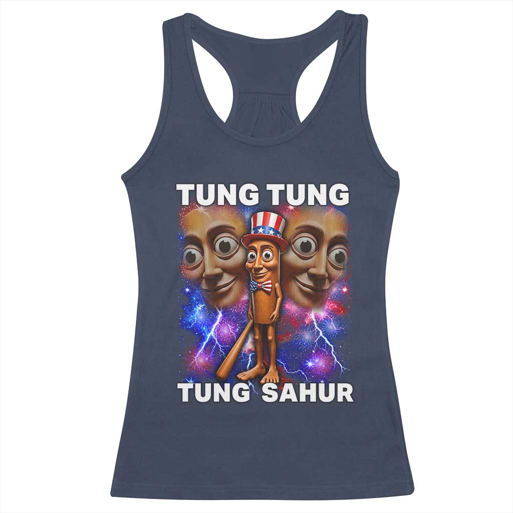 Tung Tung Sahur Italian Brainrot 4th Of July Meme Racerback Tank Top TS14 Navy Print Your Wear