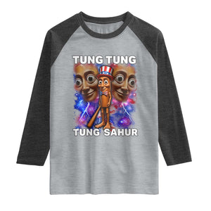Tung Tung Sahur Italian Brainrot 4th Of July Meme Raglan Shirt TS14 Heather Gray Heather Charcoal Print Your Wear