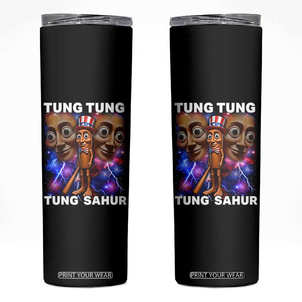 Tung Tung Sahur Italian Brainrot 4th Of July Meme Skinny Tumbler TS14 Black Print Your Wear