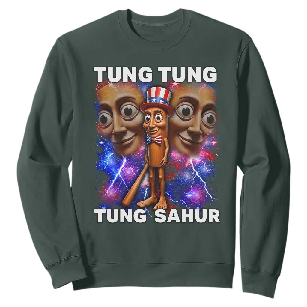 Tung Tung Sahur Italian Brainrot 4th Of July Meme Sweatshirt TS14 Dark Forest Green Print Your Wear