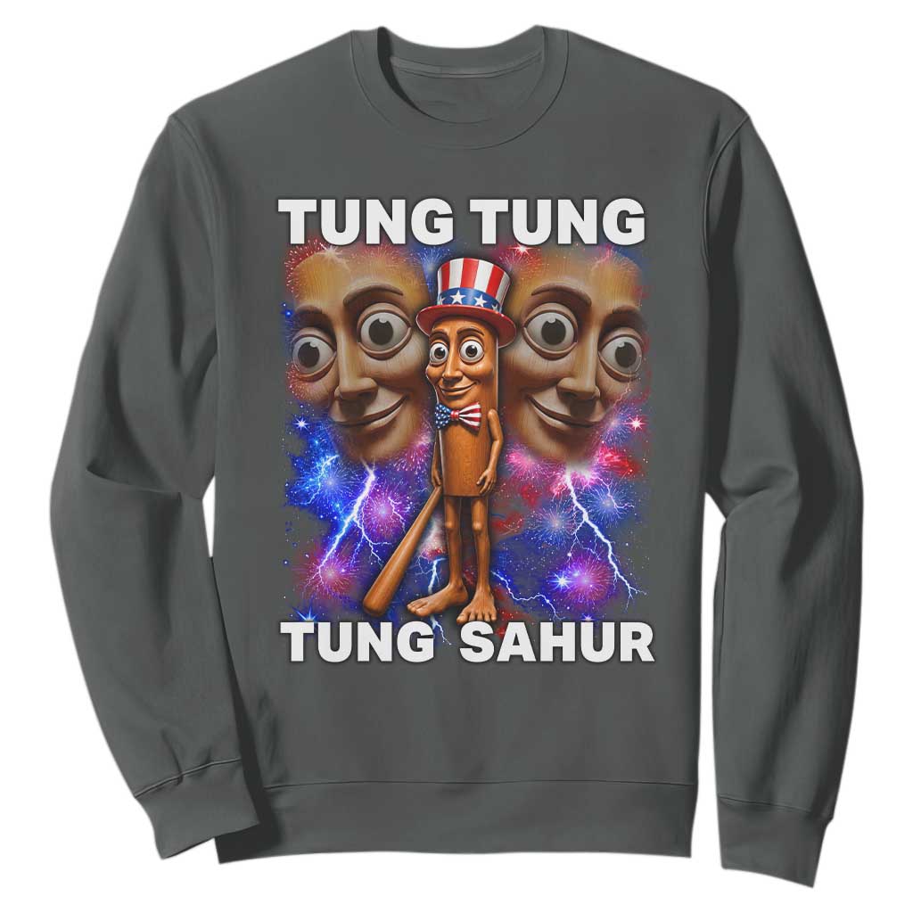 Tung Tung Sahur Italian Brainrot 4th Of July Meme Sweatshirt TS14 Dark Heather Print Your Wear