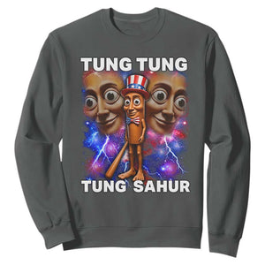 Tung Tung Sahur Italian Brainrot 4th Of July Meme Sweatshirt TS14 Dark Heather Print Your Wear