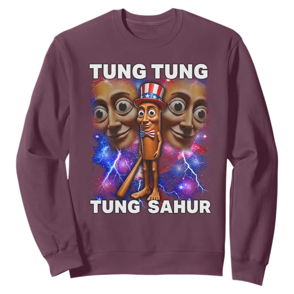 Tung Tung Sahur Italian Brainrot 4th Of July Meme Sweatshirt TS14 Maroon Print Your Wear