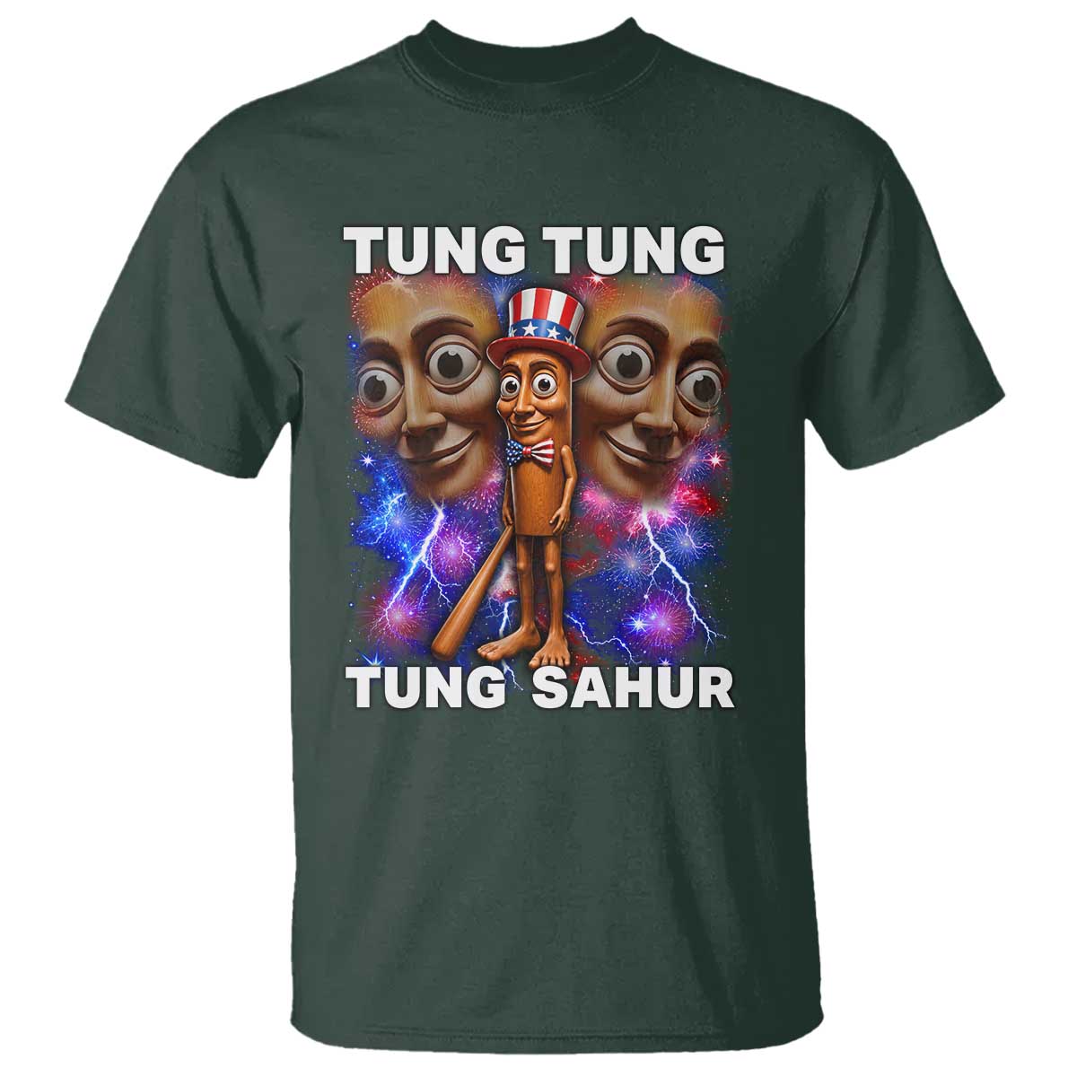 Tung Tung Sahur Italian Brainrot 4th Of July Meme T Shirt TS14 Dark Forest Green Print Your Wear