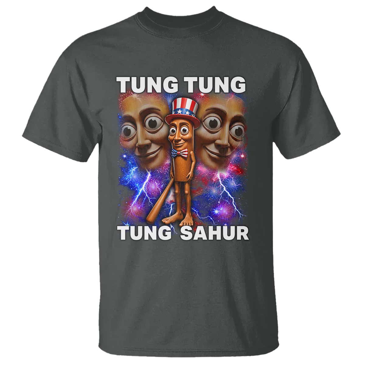 Tung Tung Sahur Italian Brainrot 4th Of July Meme T Shirt TS14 Dark Heather Print Your Wear