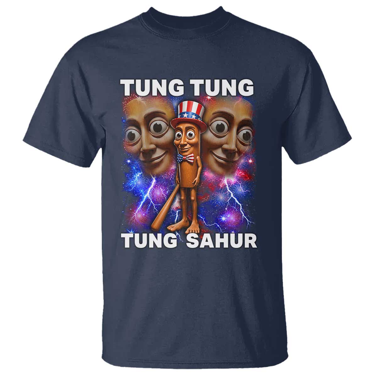 Tung Tung Sahur Italian Brainrot 4th Of July Meme T Shirt TS14 Navy Print Your Wear