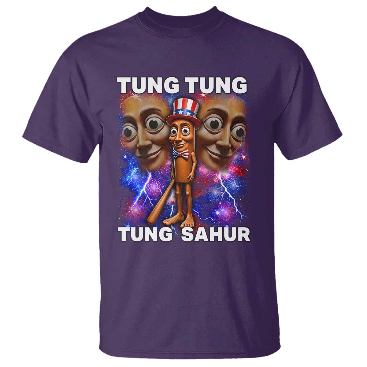 Tung Tung Sahur Italian Brainrot 4th Of July Meme T Shirt TS14 Purple Print Your Wear