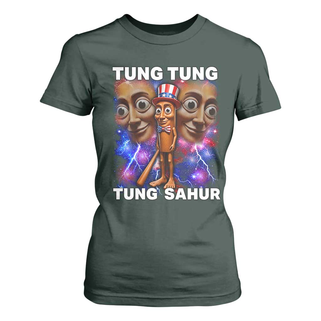 Tung Tung Sahur Italian Brainrot 4th Of July Meme T Shirt For Women TS14 Dark Forest Green Print Your Wear