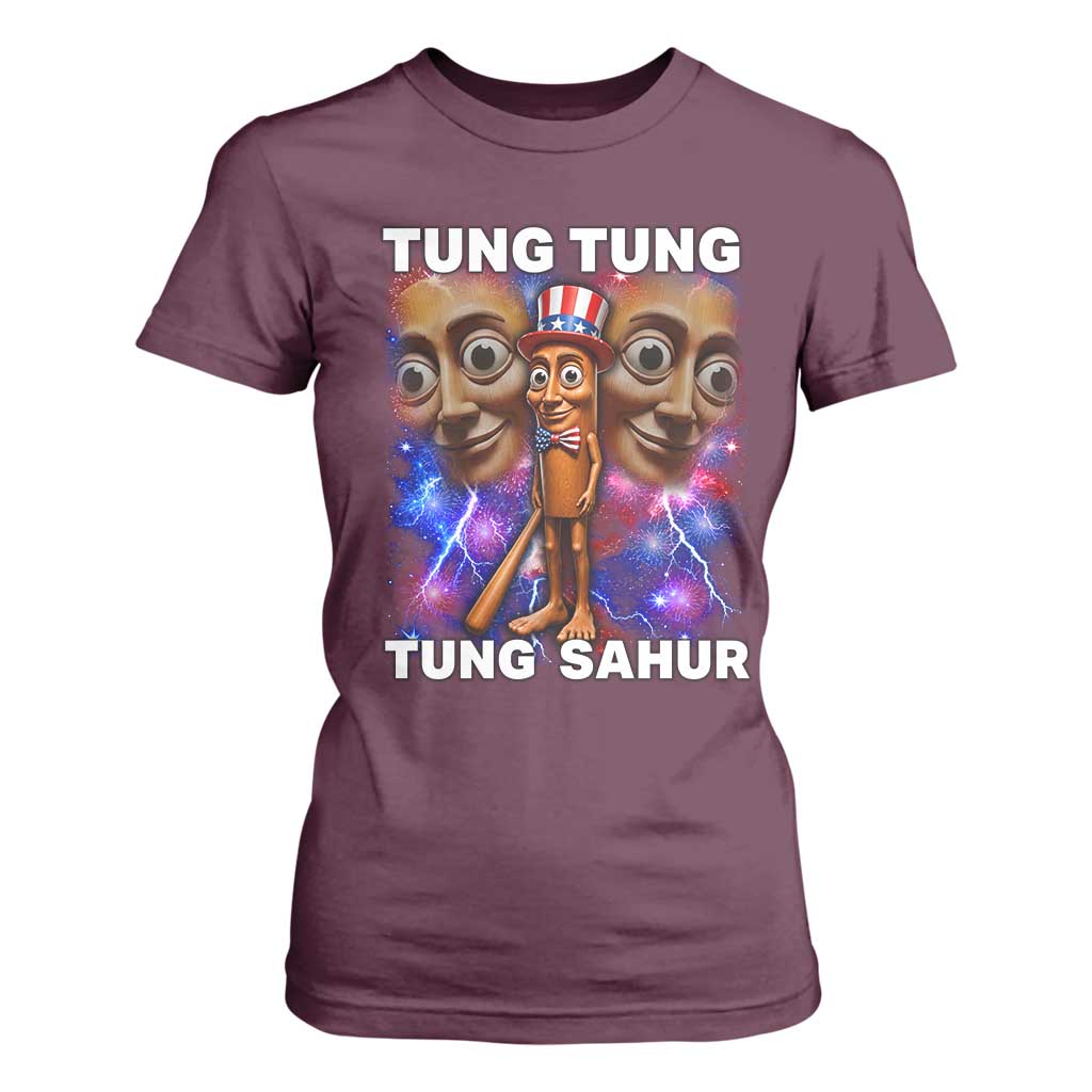 Tung Tung Sahur Italian Brainrot 4th Of July Meme T Shirt For Women TS14 Maroon Print Your Wear
