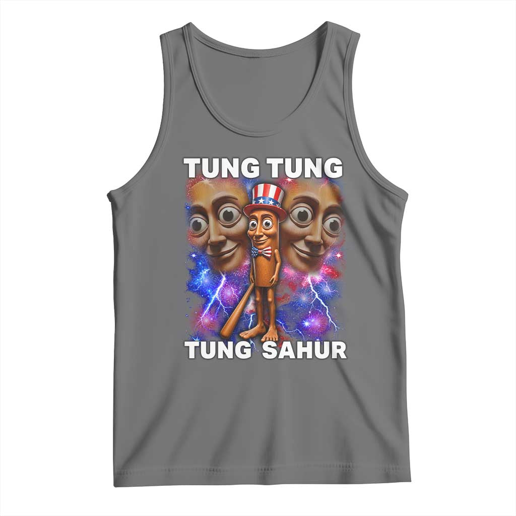 Tung Tung Sahur Italian Brainrot 4th Of July Meme Tank Top TS14 Black Heather Print Your Wear