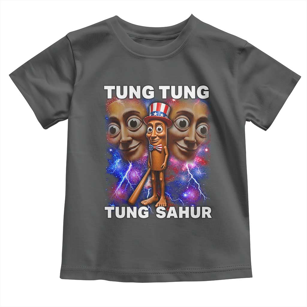 Tung Tung Sahur Italian Brainrot 4th Of July Meme Toddler T Shirt TS14 Dark Heather Print Your Wear
