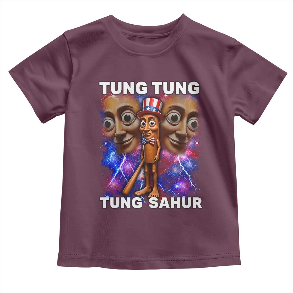 Tung Tung Sahur Italian Brainrot 4th Of July Meme Toddler T Shirt TS14 Maroon Print Your Wear