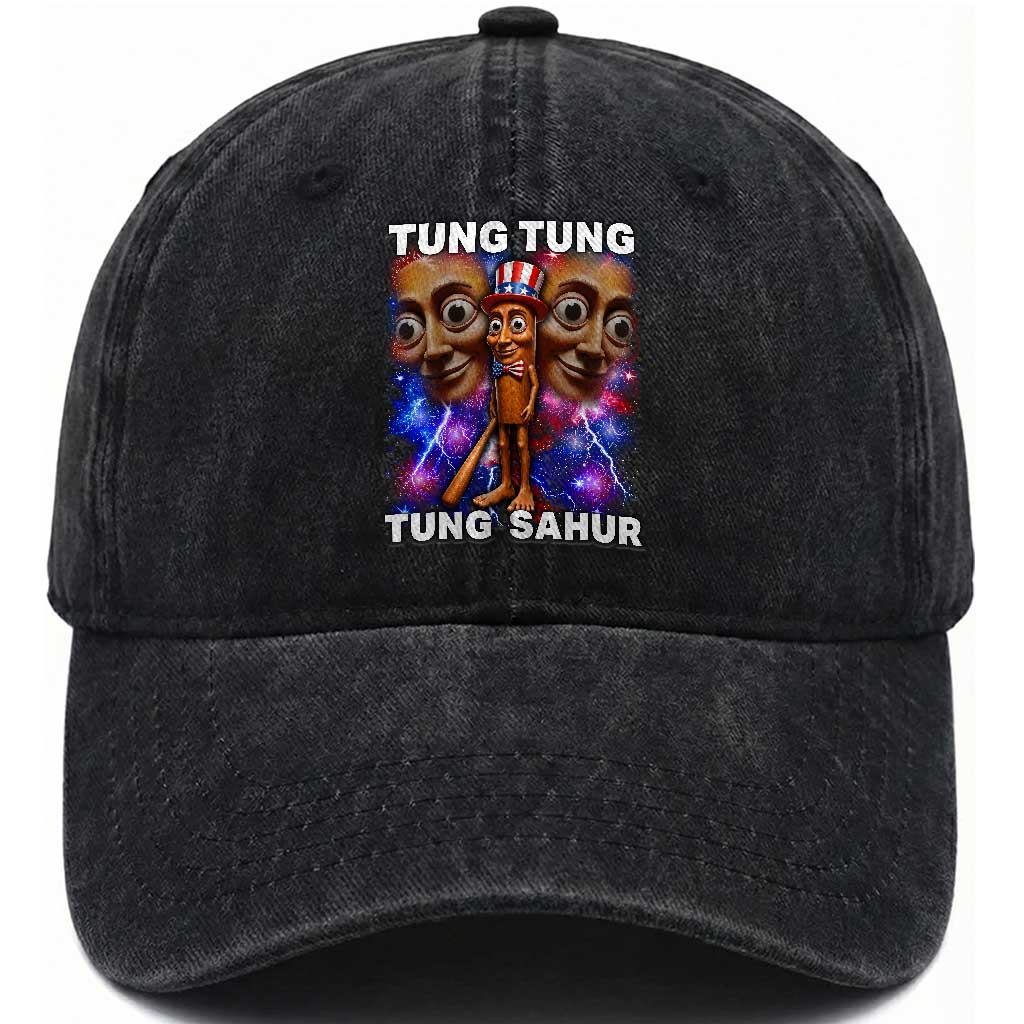 Tung Tung Sahur Italian Brainrot 4th Of July Meme Washed Cotton Baseball Cap