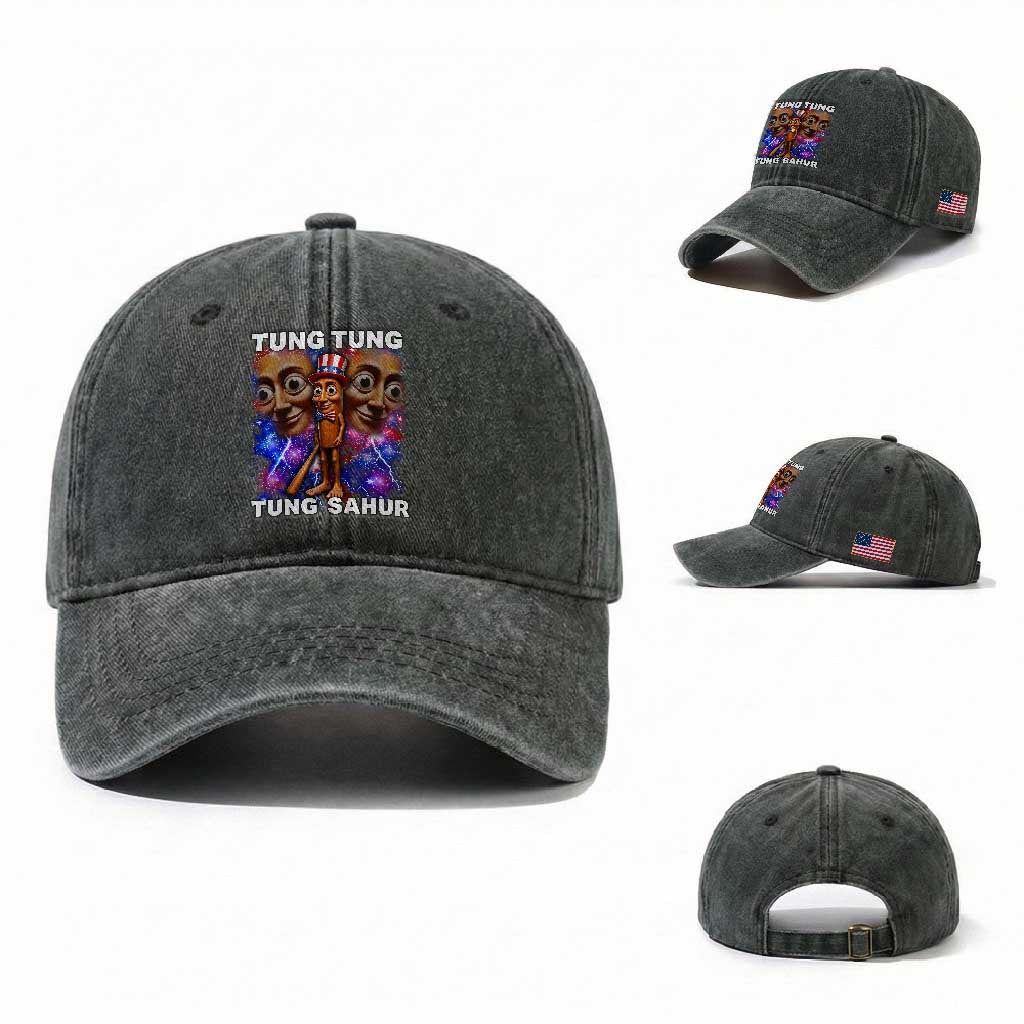 Tung Tung Sahur Italian Brainrot 4th Of July Meme Washed Cotton Baseball Cap