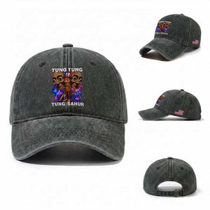 Tung Tung Sahur Italian Brainrot 4th Of July Meme Washed Cotton Baseball Cap