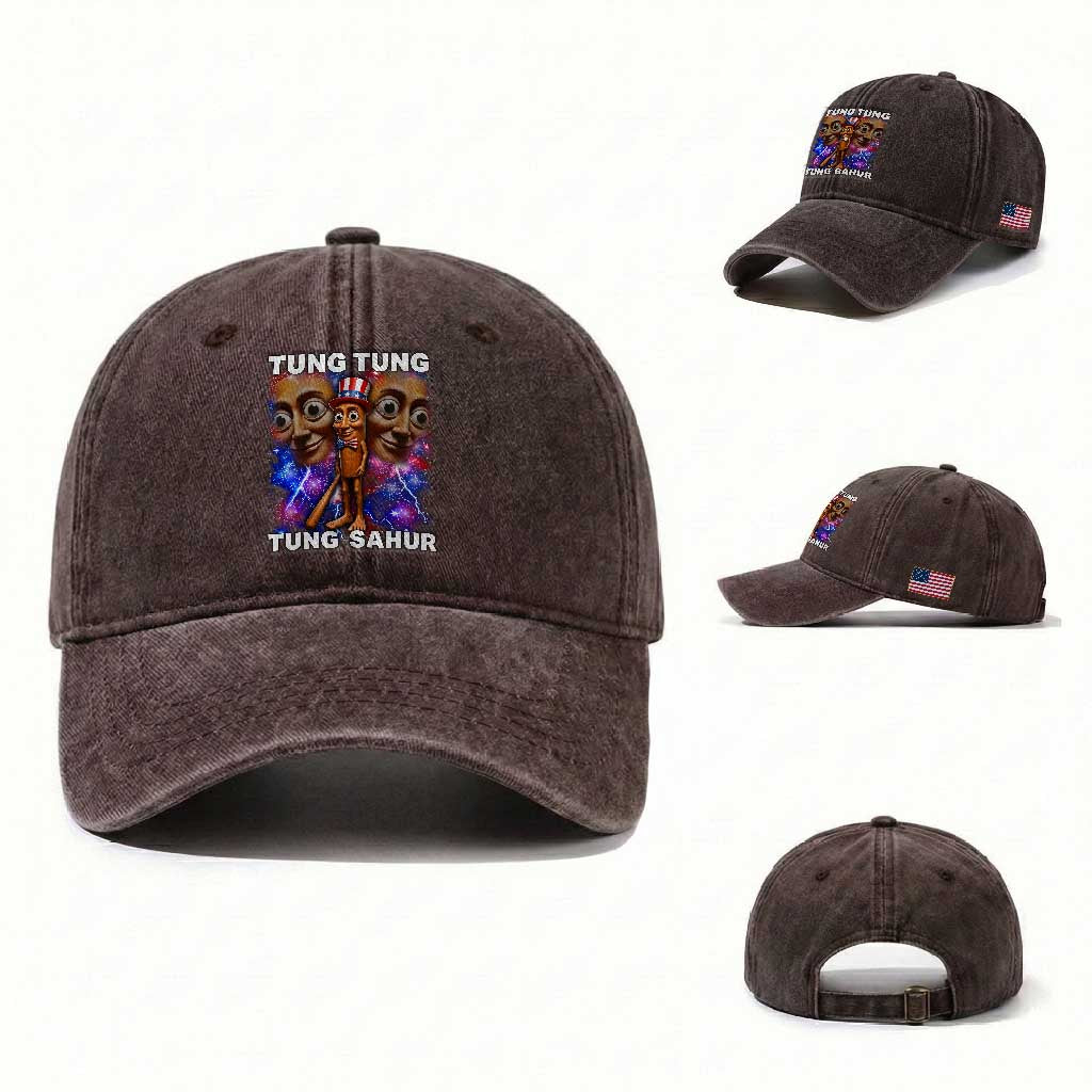 Tung Tung Sahur Italian Brainrot 4th Of July Meme Washed Cotton Baseball Cap