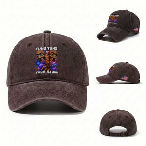Tung Tung Sahur Italian Brainrot 4th Of July Meme Washed Cotton Baseball Cap