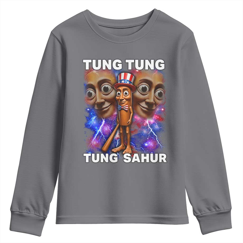 Tung Tung Sahur Italian Brainrot 4th Of July Meme Youth Sweatshirt TS14 Charcoal Print Your Wear