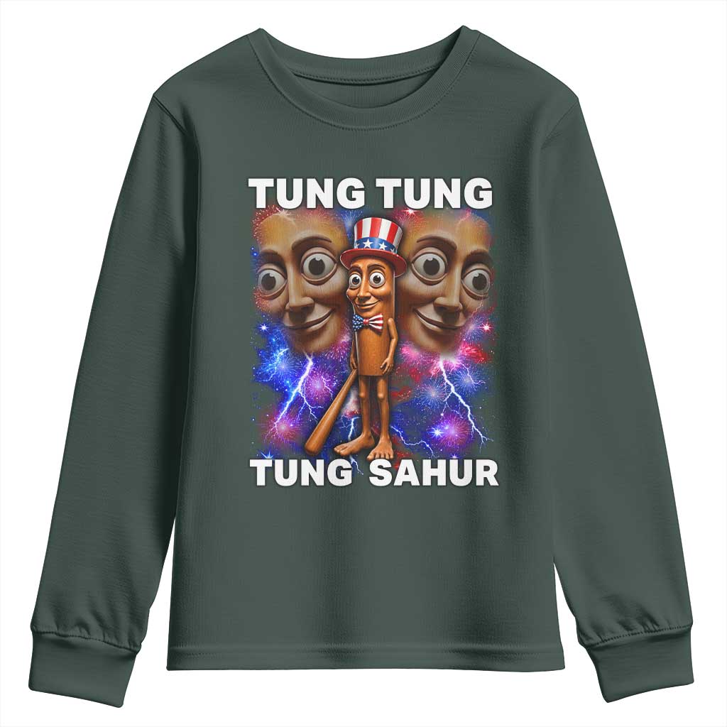 Tung Tung Sahur Italian Brainrot 4th Of July Meme Youth Sweatshirt TS14 Dark Forest Green Print Your Wear