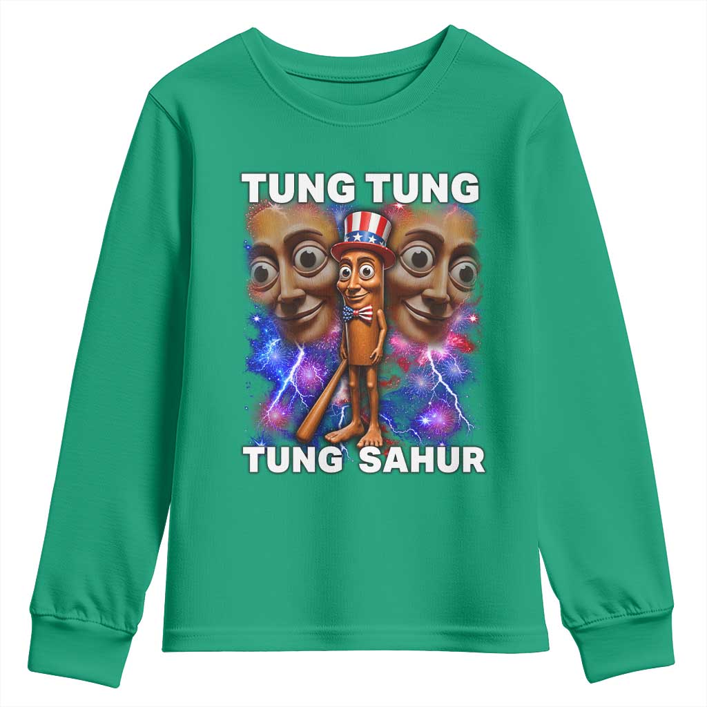 Tung Tung Sahur Italian Brainrot 4th Of July Meme Youth Sweatshirt TS14 Irish Green Print Your Wear