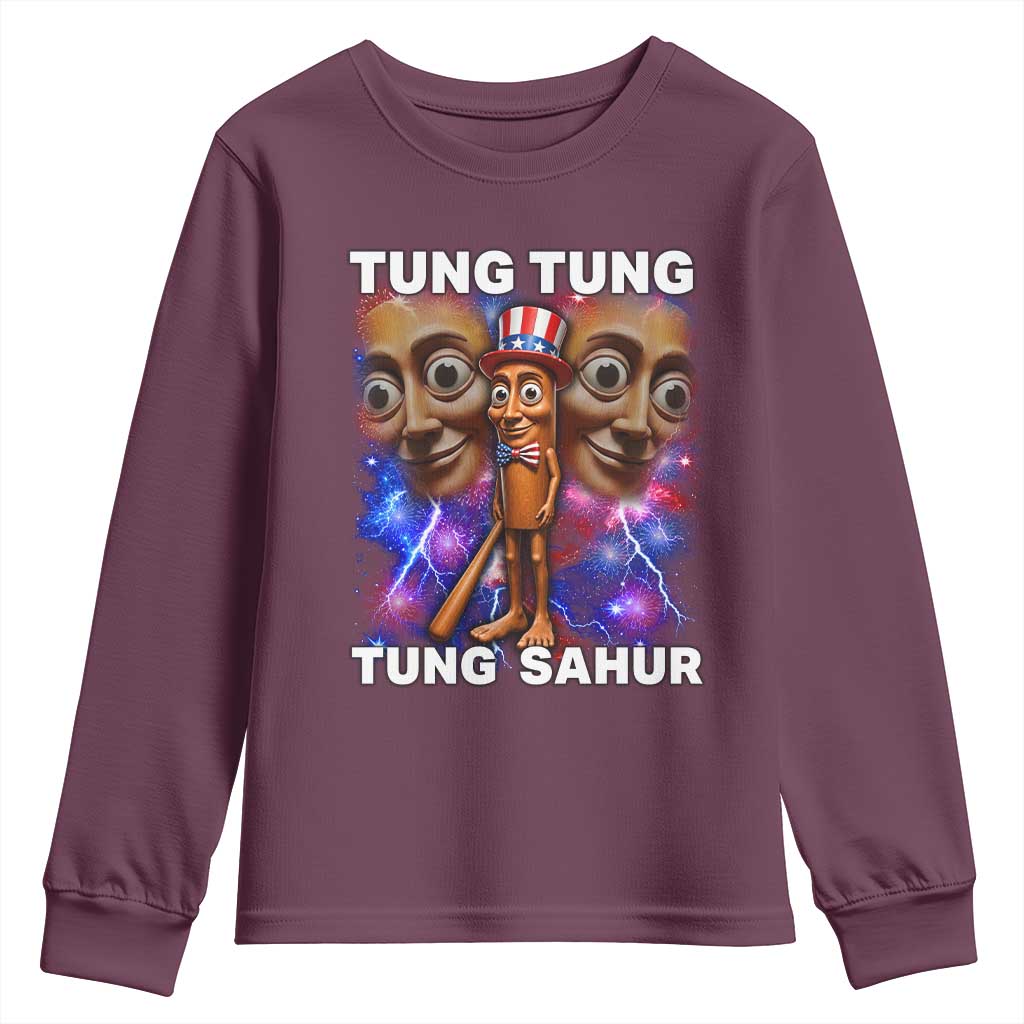 Tung Tung Sahur Italian Brainrot 4th Of July Meme Youth Sweatshirt TS14 Maroon Print Your Wear